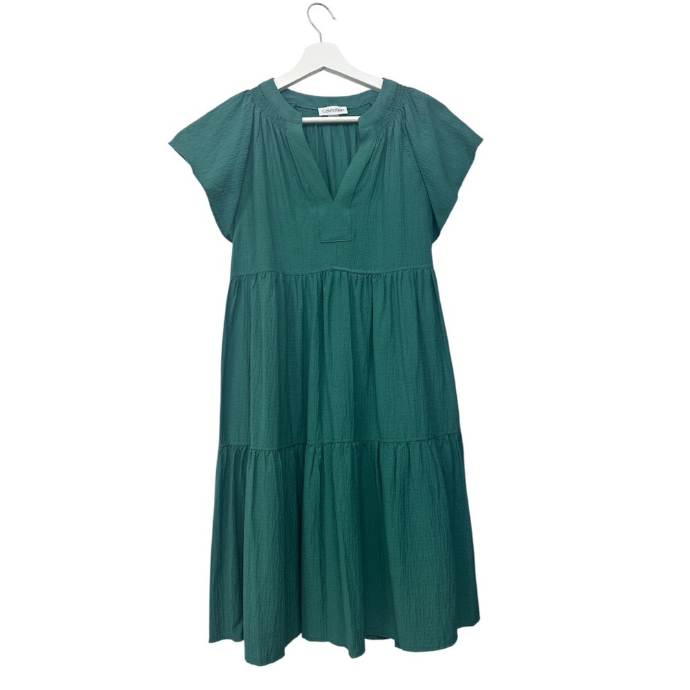 Calvin Klein Green Tiered Sundress with Flutter Sleeves